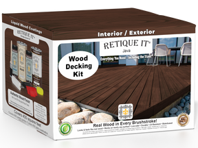 Retique It Decking Wood'n Kit in Java stain, showing a wooden deck with a rich Java color finish.
