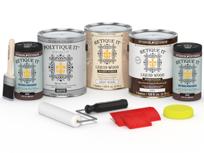 Retique It® Wood'n Kit Java exterior top coat set with four large finish kits, featuring matte wood finish for outdoor projects.