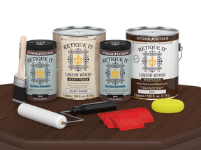Retique It Wood'n Cabinet Kit Java stain with 48 door grained finish displayed on a table.