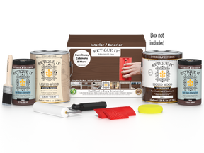 Retique It® Wood'n Finish Kit in Red Mahogany, multi-purpose wood finishing set with four large containers, shown with packaging.