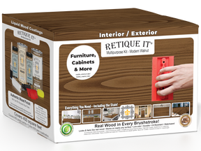 Retique It® Wood'n Kit in Modern Walnut with four large finish bottles, designed for multi-purpose wood finishing projects.