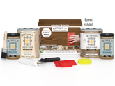 Retique It® Wood'n Kit in Modern Walnut with four large finish containers and application tools, designed for wood finishing projects.