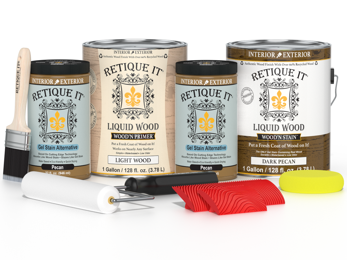 Dark Pecan Wood'n Cabinet Kit stain by Retique It® for 48 grained cabinet doors, showcasing rich wood grain and color.