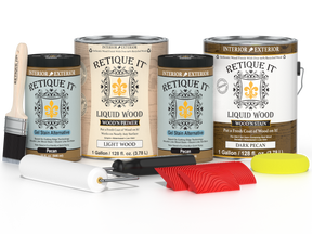 Dark Pecan Wood'n Cabinet Kit stain by Retique It® for 48 grained cabinet doors, showcasing rich wood grain and color.