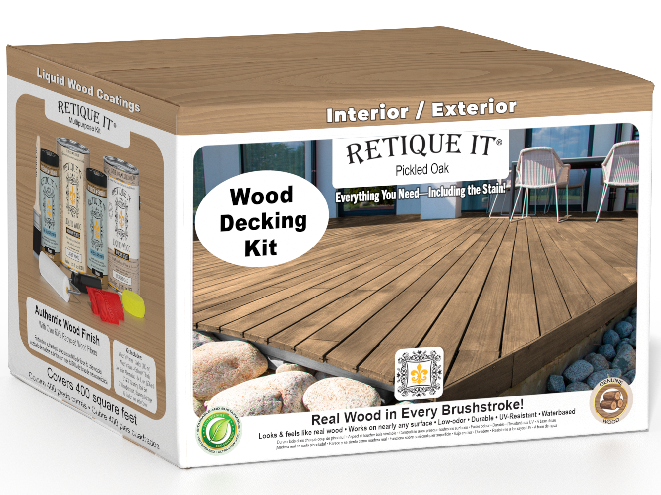 Retique It Decking Wood'n Kit in Pickled Oak stain, featuring natural wooden decking boards with a pickled oak finish.