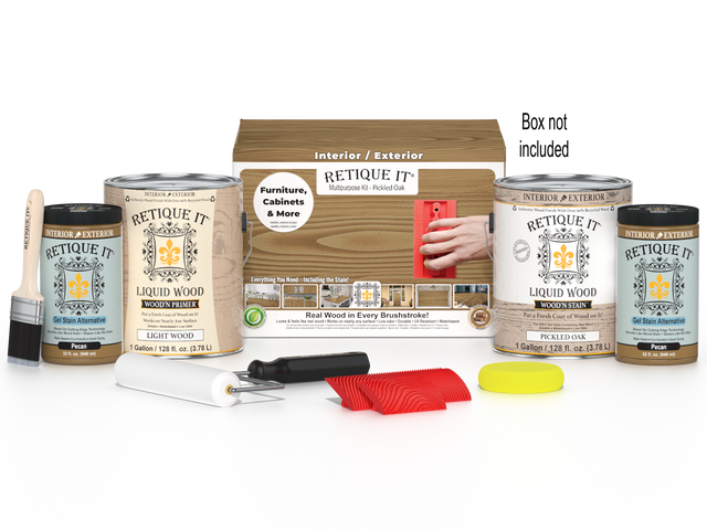 Retique It Wood'n Finish Kit in Pickled Oak with four large containers for multi-purpose wood finishing projects.
