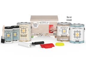 Retique It Wood'n Finish Kit in XL with box, featuring wood stain and finishing supplies for furniture refinishing.