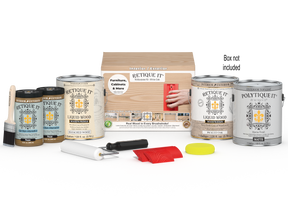 Retique It® Wood'n Finish Kit in Oak with tools and supplies for wood finishing projects.