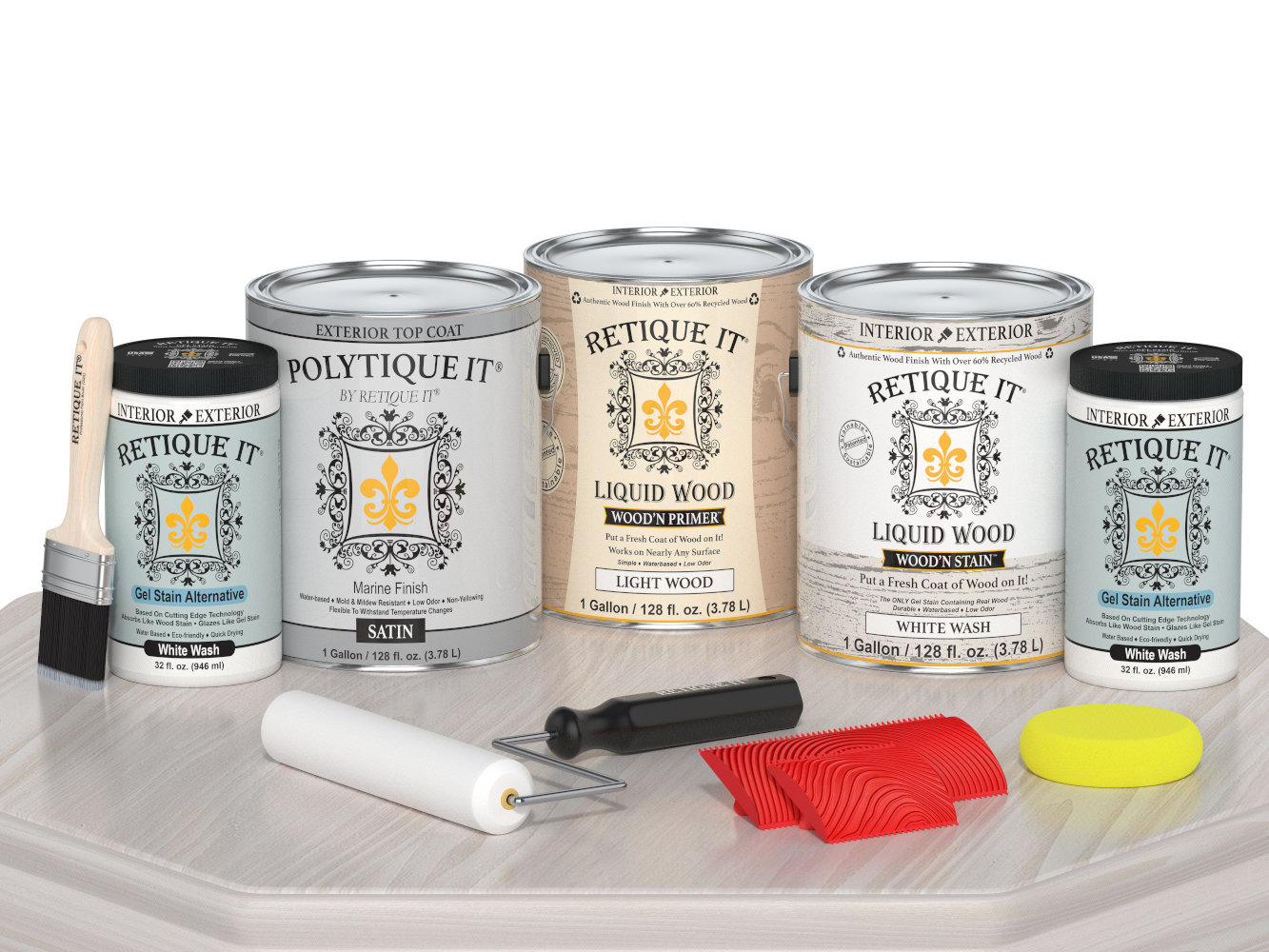 Retique It Decking Wood'n Kit White Wash stain on wooden decking with satin finish, showing a light, semi-transparent white wash look.
