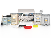 Retique It White Wash decking wood stain kit with stain containers and applicator tools for outdoor decking projects.