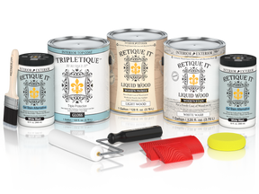 Retique It® Wood'n Cabinet Kit with 48 grained white wash stain doors, glossy finish, for kitchen or bathroom cabinetry.