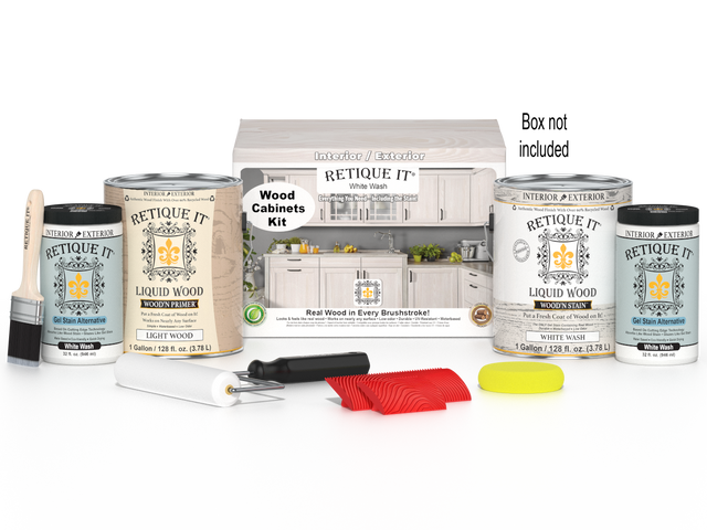 Retique It Wood'n Cabinet Kit with 48 grained white wash doors, stainable wood cabinet components for custom kitchen renovation