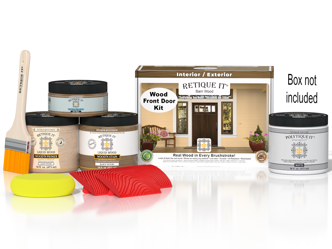 Wood'n Finish Front Door Kit - Barn Wood — Matte kit contents with door box