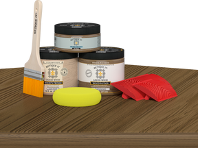 Retique It Fireplace Wood'n Finish Kit for full fireplace, featuring barn wood stain applied to a wooden surface.