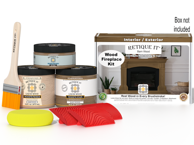 Retique It Fireplace Wood'n Finish Kit in Barn Wood stain, full fireplace stain kit with wood grain finish for fireplaces.