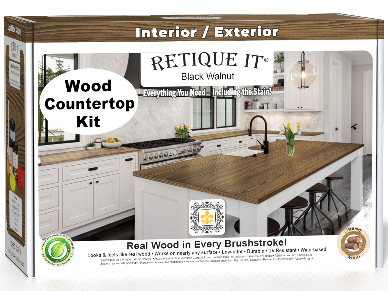 Black Walnut kitchen island countertop kit by Retique It® with stain and 3D box design for a modern, stylish look.