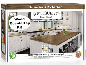 Black Walnut kitchen island countertop kit by Retique It® with stain and 3D box design for a modern, stylish look.