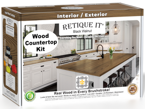 Retique It® black walnut countertop kit for kitchen islands, showing stained wood surface with natural grain and finish.