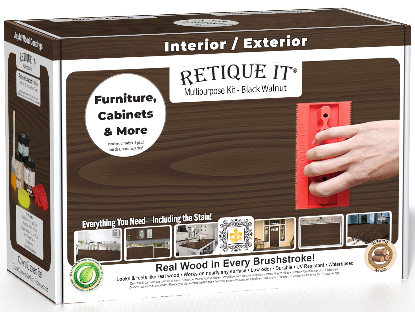 Retique It® Multi-purpose Wood'n Kit in Black Walnut, medium-sized finish kit with wood stain and finish components in a box.