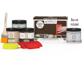 Retique It® Wood'n Kit in black walnut finish with exterior top coat, includes brushes and supplies for wood finishing projects.