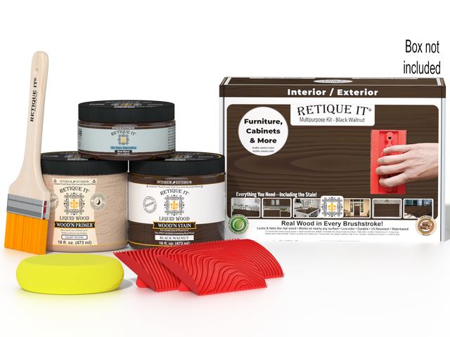Retique It Wood'n Finish Kit in Black Walnut for multi-purpose wood finishing, shown in its packaging.