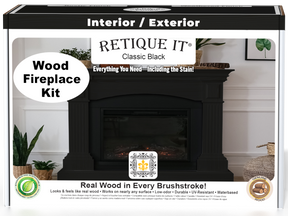 Retique It Fireplace Wood'n Finish Kit in Classic Black, stain set with brushes and applicators for full fireplace renovation.