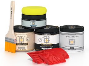 Retique It® Wood'n Finish Kit in Classic Black, medium size with exterior top coat, shown in a multi-purpose wood finishing set image.