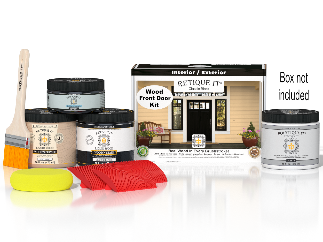 Wood'n Finish Front Door Kit - Classic Black — Matte kit contents with door box