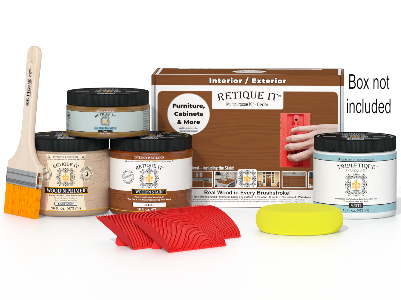 Retique It® Wood'n Kit Cedar interior top coat in a box, designed for multi-purpose wood finishing projects.