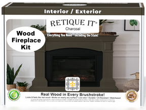 Retique It® Fireplace Wood'n Finish Kit in charcoal stain, full fireplace kit with stain and application tools, shown in a boxed set.