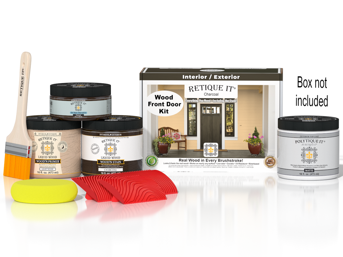 Wood'n Finish Front Door Kit - Charcoal — Matte kit contents with door box