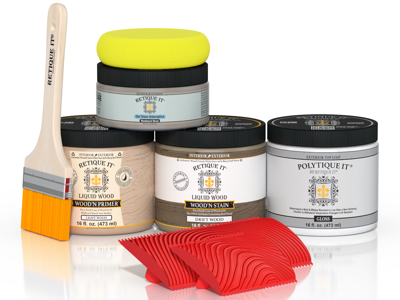 Retique It® Wood'n Kit in medium drift wood finish with glossy exterior top coat, designed for wood finishing projects.