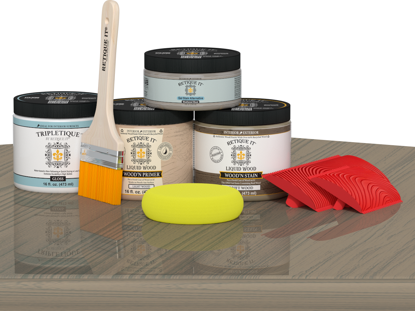 Retique It® Drift Wood countertop kit for kitchen islands, showing stained wood surface with natural grain and finish.