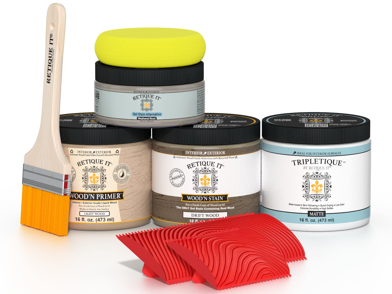 Retique It® Drift Wood countertop kit for kitchen islands, featuring stain and finish options on a wood surface.