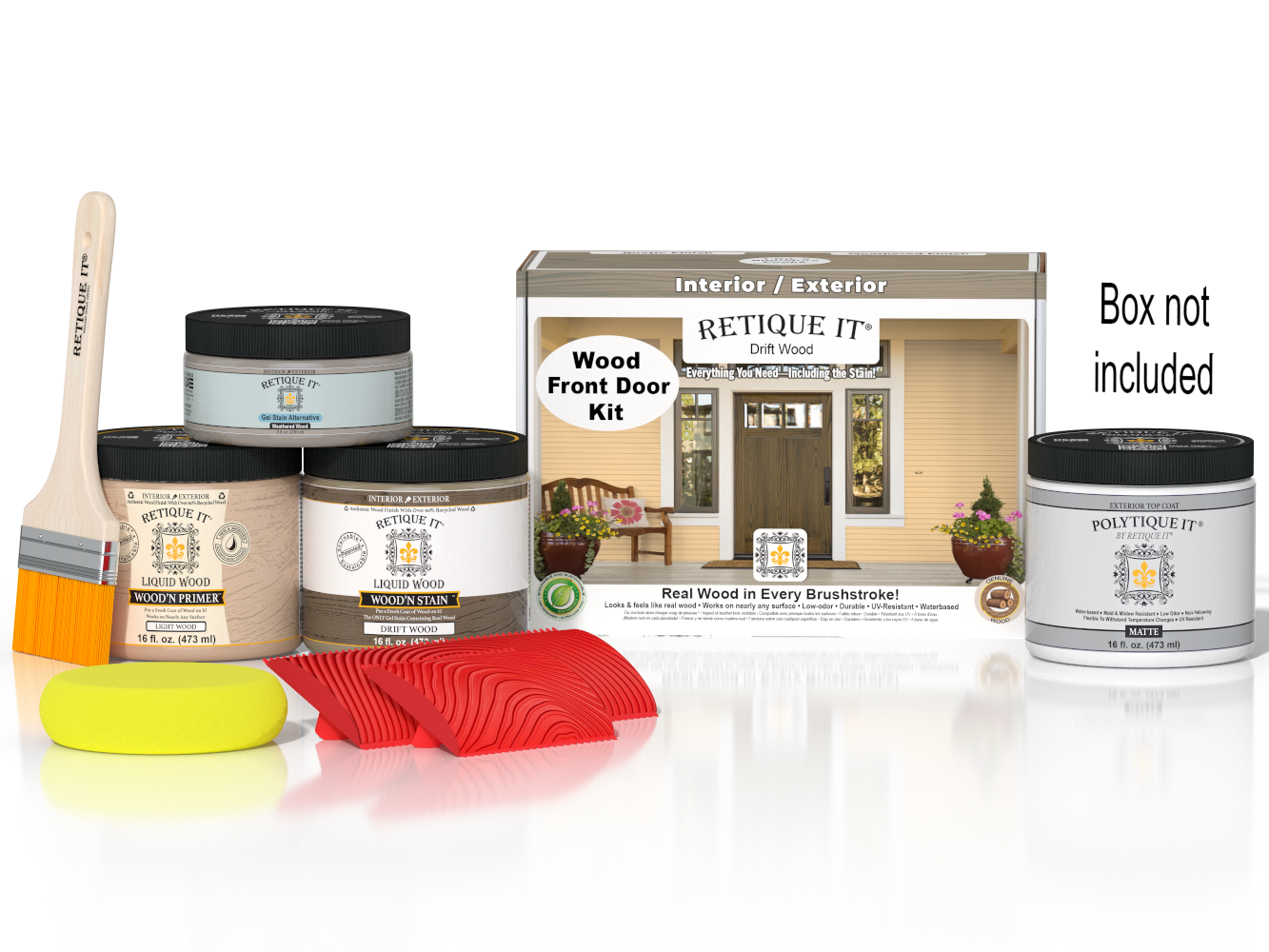 Wood'n Finish Front Door Kit - Drift Wood — Matte kit contents with door box