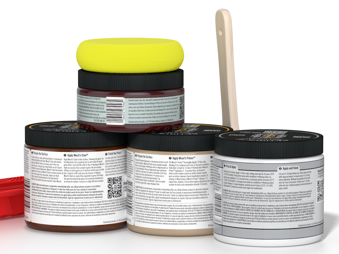 Rear view of Retique It Wood'n Finish Kit in Java, a multi-purpose exterior top coat kit with wood finish tools and components.