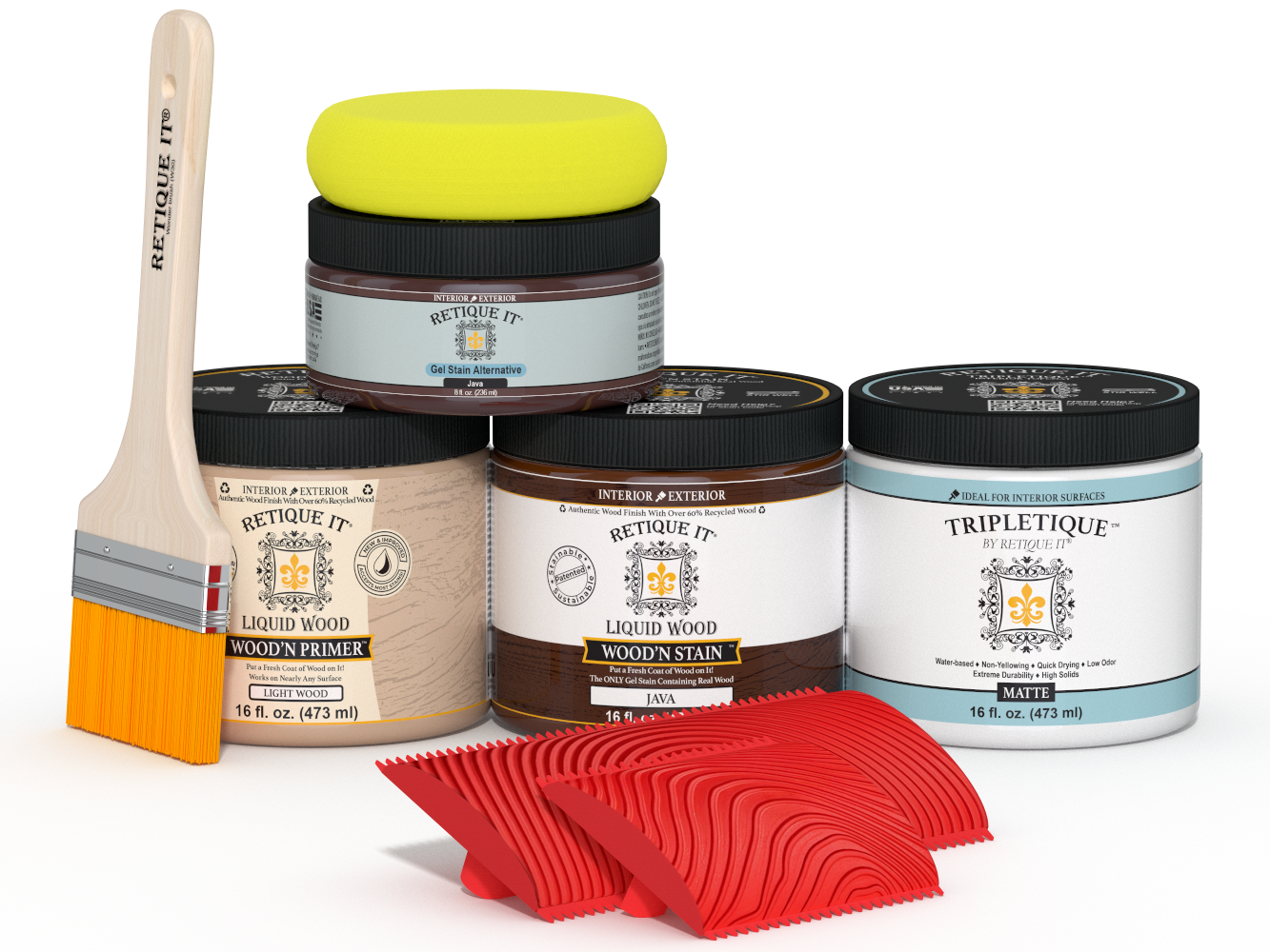 Retique It® Java countertop kit for kitchen island, showing stained wood surface with natural grain and Java stain finish.