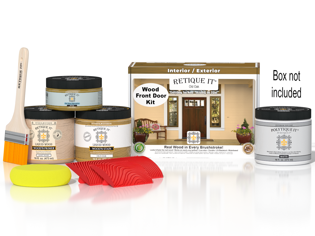 Wood'n Finish Front Door Kit - Old Oak — Matte kit contents with door box