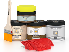 Dark Pecan Wood'n Finish Kit by Retique It® for exterior wood projects, includes satin top coat and application tools.