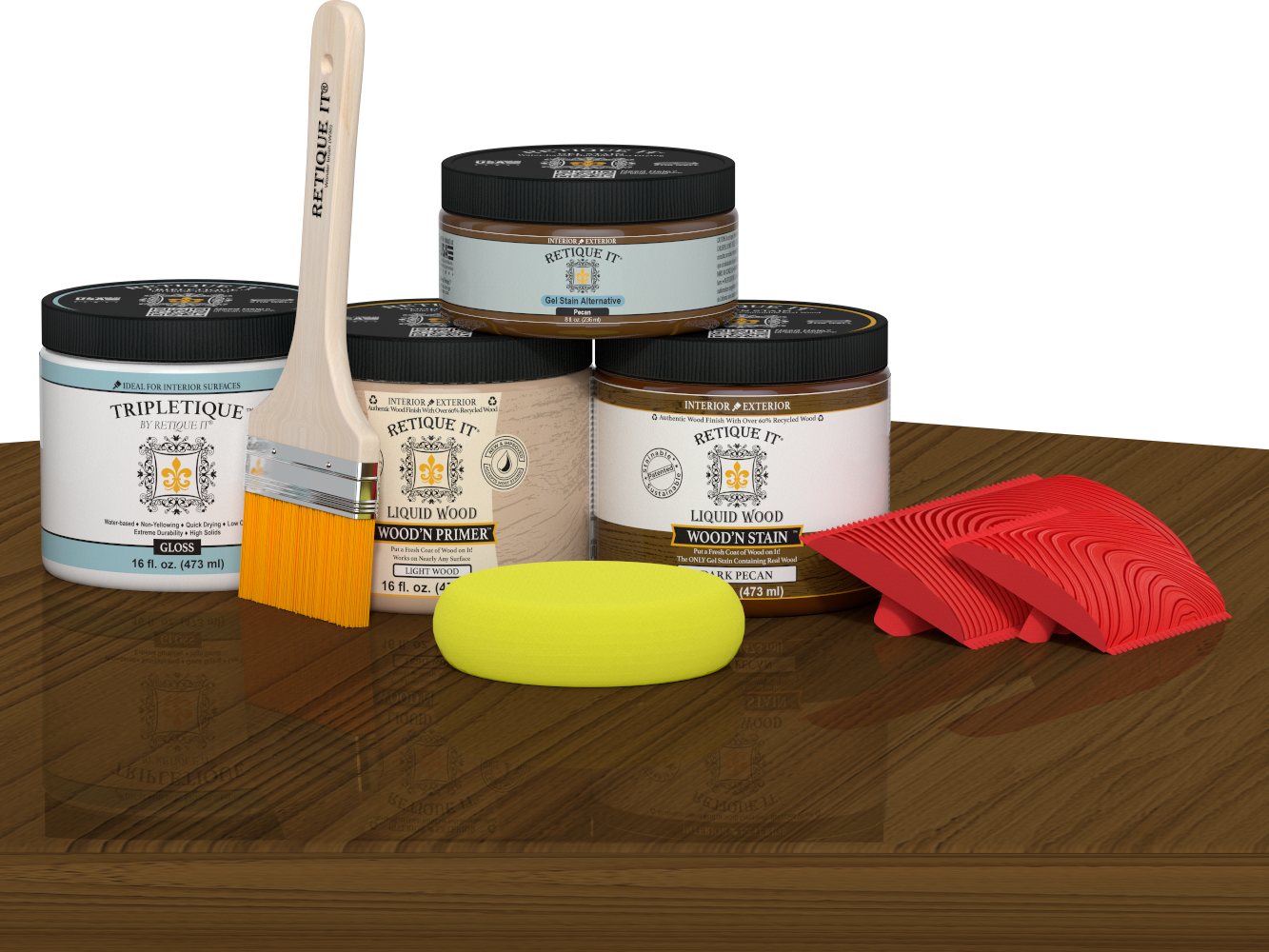 Retique It® dark pecan countertop kit for kitchen islands, featuring stain finish on a wooden surface.