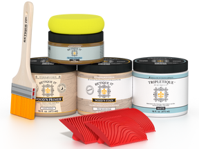 Retique It® pickled oak countertop kit for kitchen islands, featuring stain application and natural wood finish.