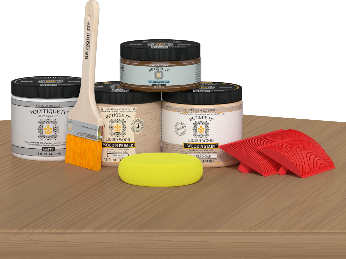 Wood'n Finish Front Door Kit - Pickled Oak — Matte kit contents