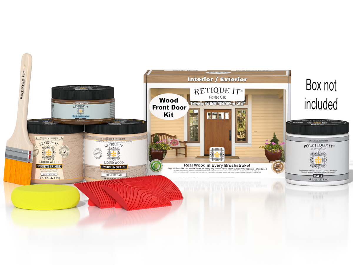 Wood'n Finish Front Door Kit - Pickled Oak — Matte kit contents with door box