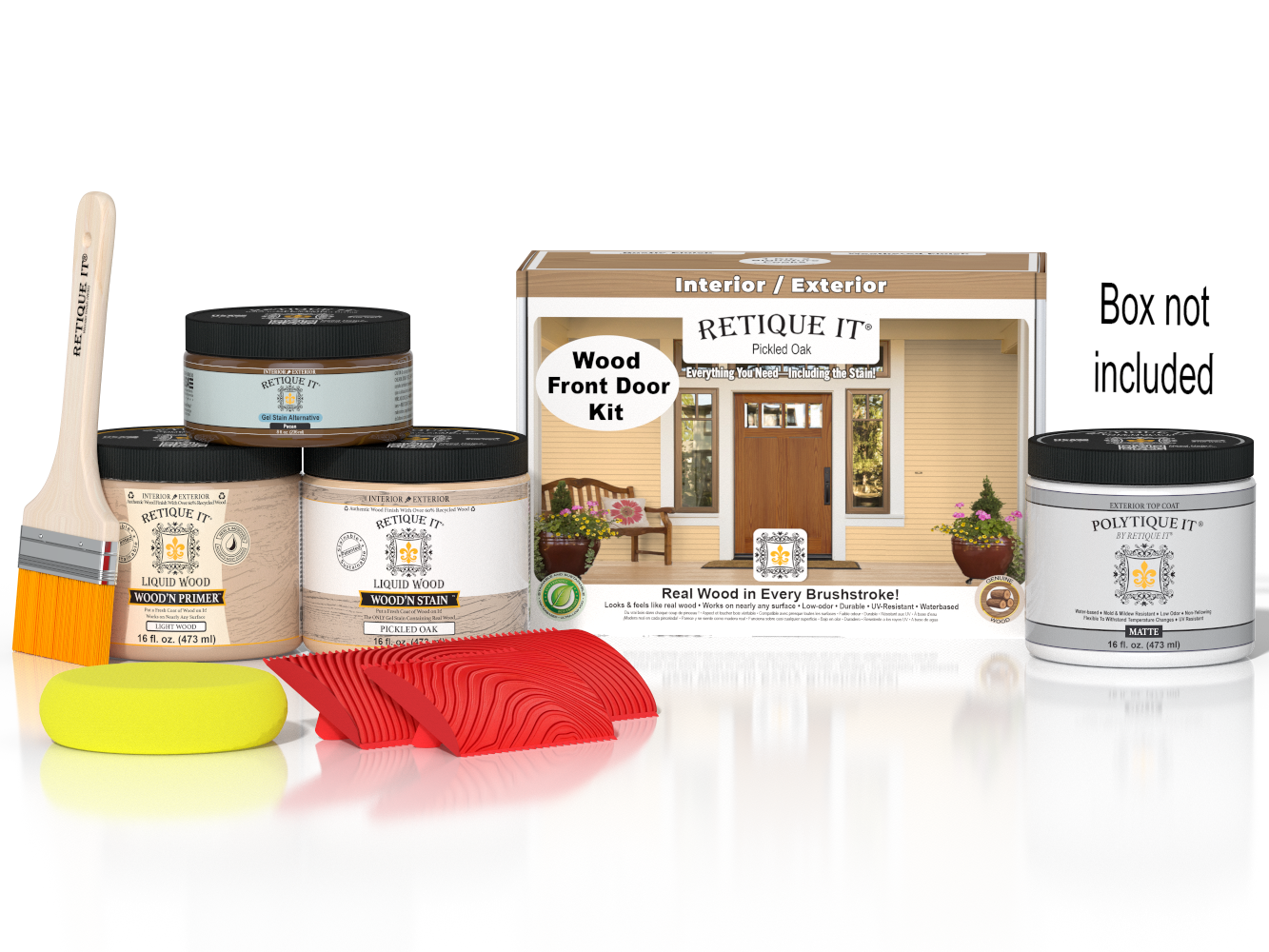 Wood'n Finish Front Door Kit - Pickled Oak — Matte kit contents with door box