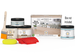 Retique It® Wood'n Finish Kit Double Size in Sun Bleached for tabletops, showing the kit with brushes and finishing products.