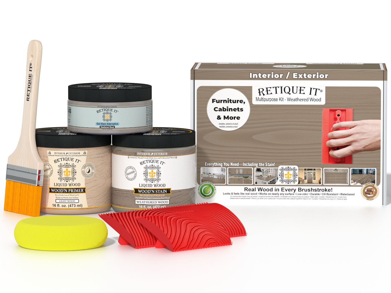Retique It® Wood'n Finish Kit in Weathered Wood, multi-purpose kit for wood finishing and restoration.