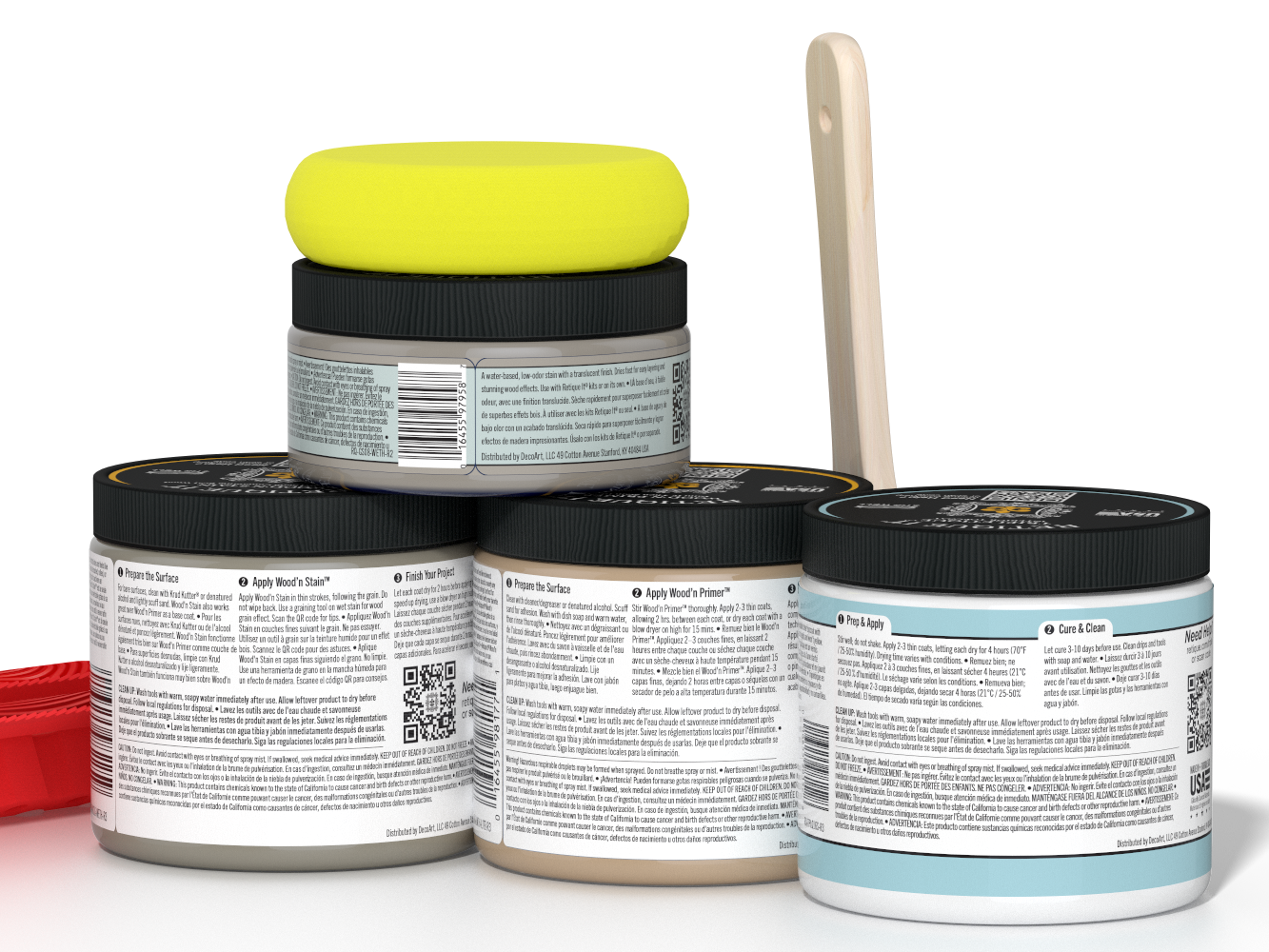 Back view of Retique It® Wood'n Kit (Med), Weathered Wood interior top coat, showing container and application tools.