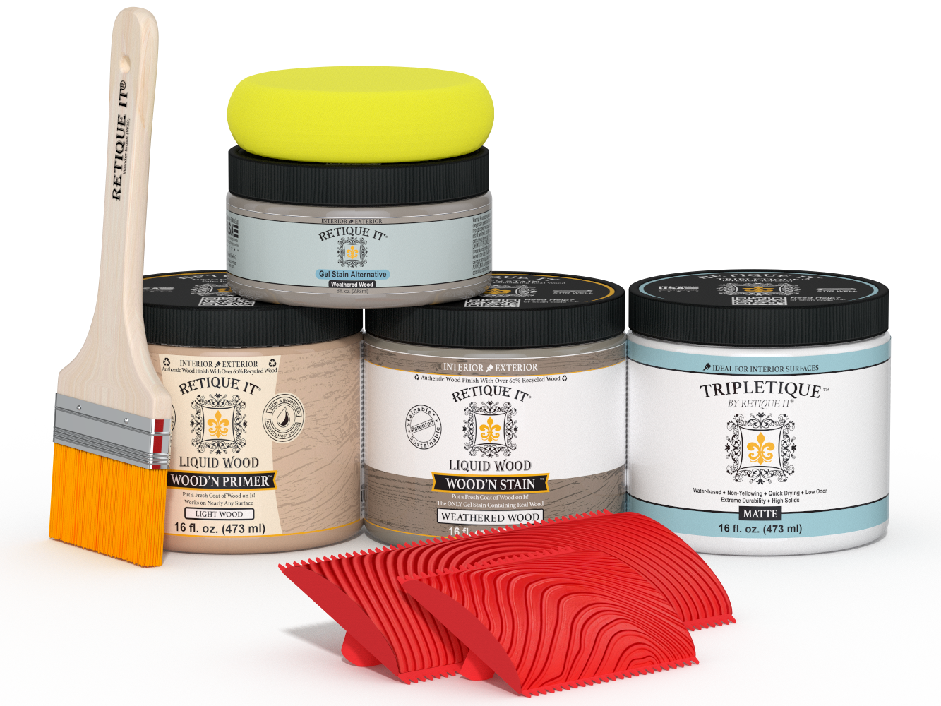 Retique It® Weathered Wood Tabletop Wood'n Finish Kit, double size, stain set with wood finish for furniture restoration.