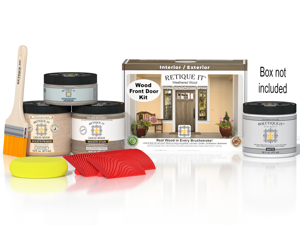 Wood'n Finish Front Door Kit - Weathered Wood — Matte kit contents with door box