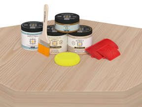 Retique It Wood'n Finish Kit in White Oak for interior top coat, shown on a table with wood surface.